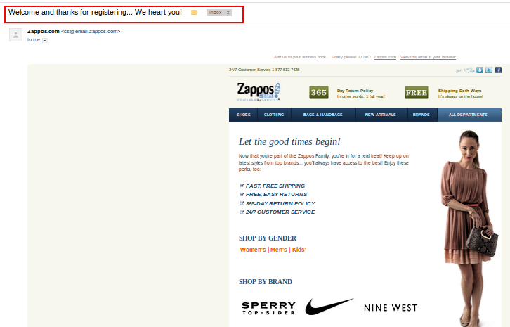 Zappos adds so much warmth to the message that it is hard to believe it's auto-generated!