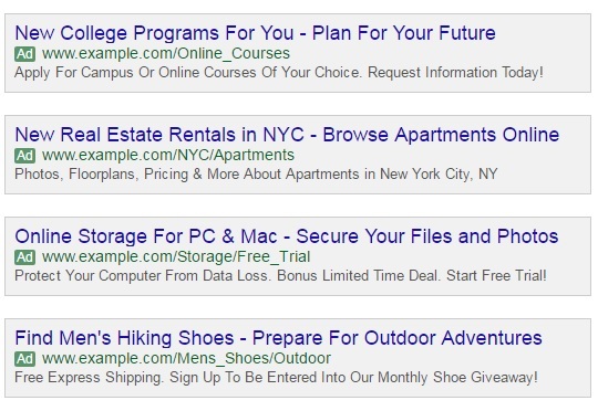 Examples of Expanded Ads Image Source: Google